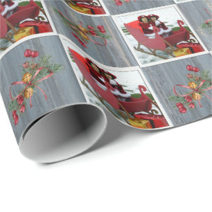 Papier Cadeau Carte à grange rustique, Boughs à pin et photo de