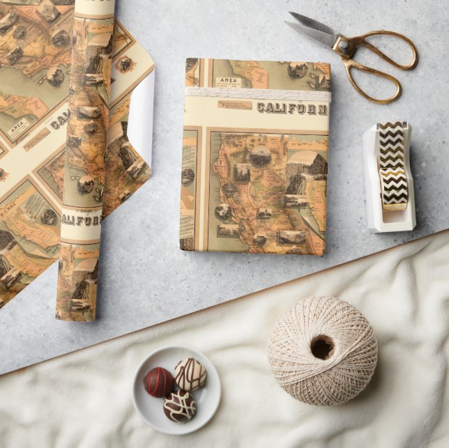 Papier Cadeau Carte ancienne unique de Californie restaurée, 188 (Artisanat)