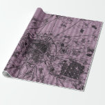 Papier Cadeau Carte Antique à Rayures Mauves<br><div class="desc">Papier d'emballage à motif de rayures violettes avec carte vintage de Paris.</div>