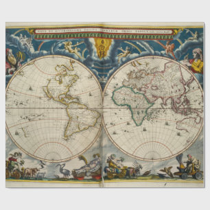 Papier Cadeau Carte antique du monde - Blaeu, Joan 1664