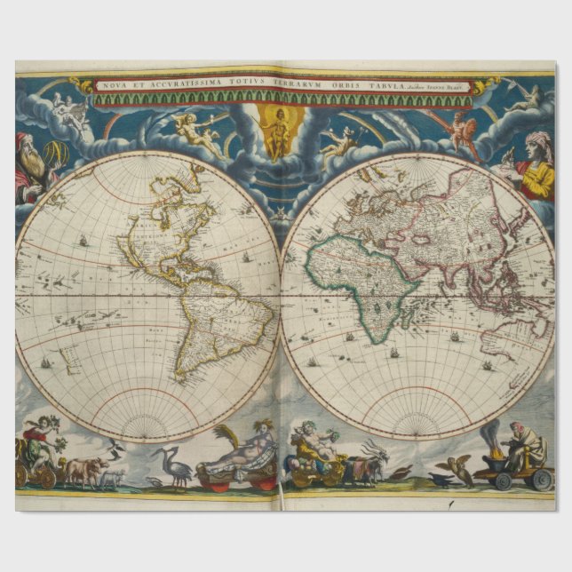 Papier Cadeau Carte antique du monde - Blaeu, Joan 1664 (Plat)