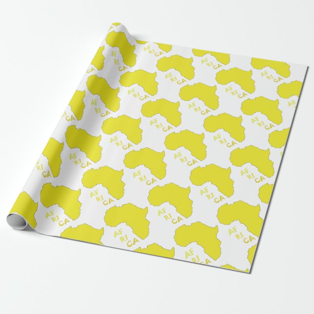 Papier Cadeau Carte d'Afrique jaune funky (Déroulé)