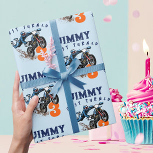 Papier Cadeau Carte d'anniversaire pour un enfant motard avec un