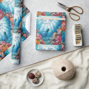 Papier Cadeau Carte d'anniversaire sous-marine pour 50 ans Scuba