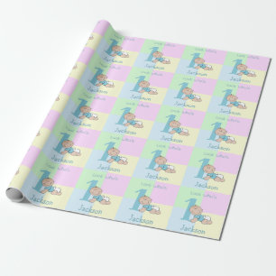 Papier Cadeau Carte de 1er Anniversaire de Bébé Garçon Mignon De