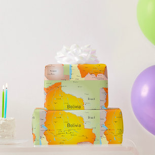 Papier Cadeau Carte de la Bolivie avec les villes et les frontiè