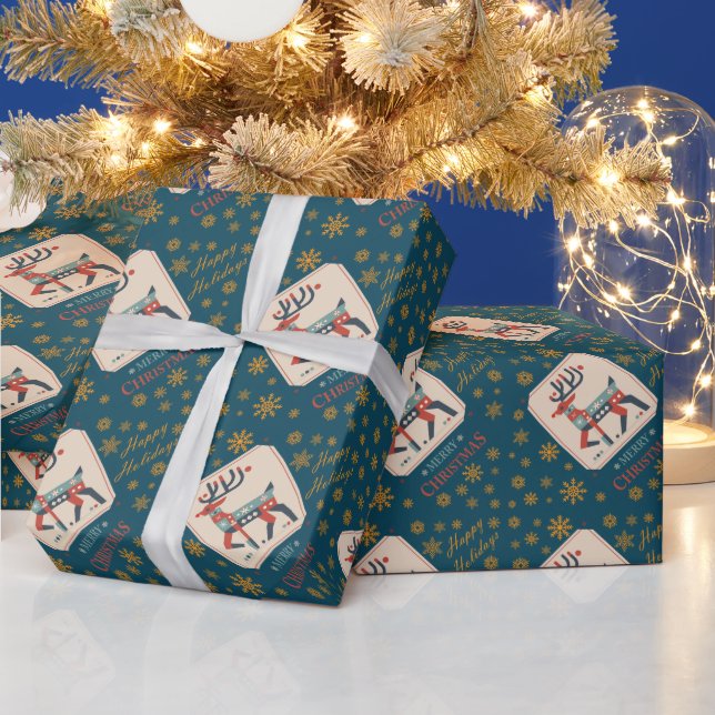 Papier Cadeau Carte de Noël avec conception d'illustration de re (Vacances)