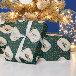 Papier Cadeau Carte de Noël rétro avec design d'arbre géométriqu