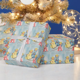 Papier Cadeau Carte de Noël vintage avec de mignons anges