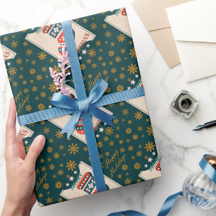 Papier Cadeau Carte de Noël vintage avec illustration de chausse
