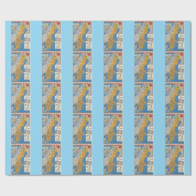 Papier Cadeau Carte de Suède (Plat)