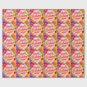 Papier Cadeau Carte de vœux d'anniversaire colorée rétro pop ave