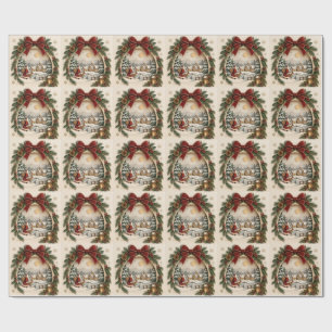 Papier Cadeau Carte de vœux de Noël pastel, Père Noël et neige