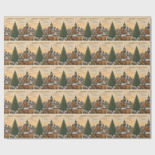 Papier Cadeau Carte de vœux de Noël vintage, rue principale de c