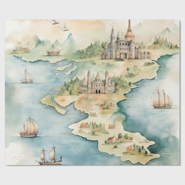 Papier Cadeau Carte de voyage à l'aquarelle (Plat)