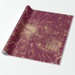 Papier Cadeau Carte de voyage vintage Bourgogne rouge et or<br><div class="desc">Papier d'emballage graphique de carte vintage grunge de Paris burgogne et or.</div>