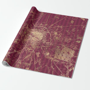Papier Cadeau Carte de voyage vintage rouge bordeaux et or
