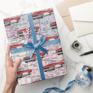 Papier Cadeau Carte des États-Unis et vieille voiture