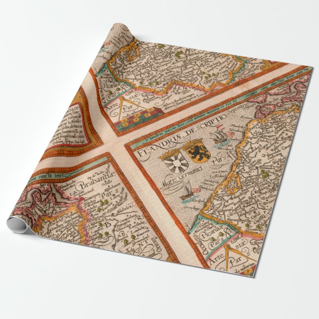 Papier Cadeau Carte du comté de Flandre (1609) (Déroulé)