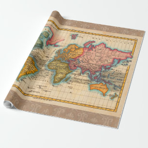 Papier Cadeau Carte du monde 1700s Antique Continents