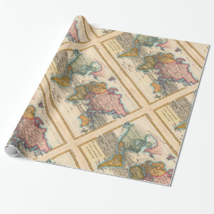 Papier Cadeau Carte du Monde 1780 Bonne Antique Planisphère
