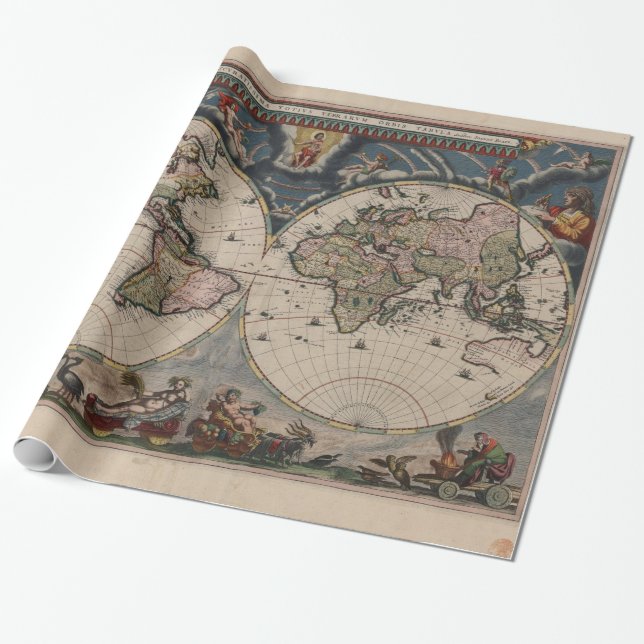 Papier Cadeau Carte du monde antique : Art de la cartographie hi (Déroulé)
