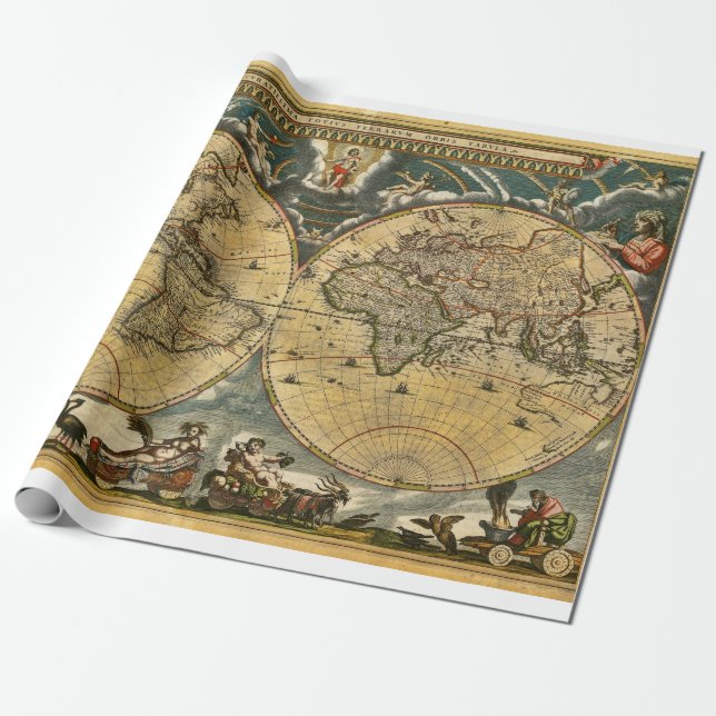 Papier Cadeau Carte du monde antique J. Blaeu 1664 (Déroulé)