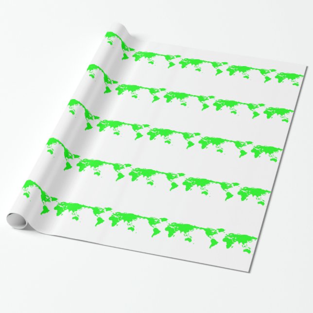 Papier Cadeau Carte du monde blanc vert (Déroulé)