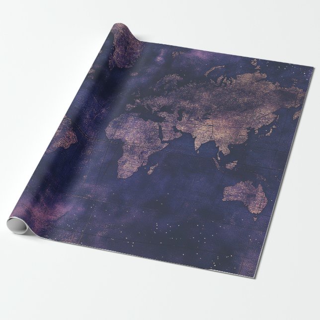 Papier Cadeau Carte du monde céleste violet de l'Académie sombre (Déroulé)