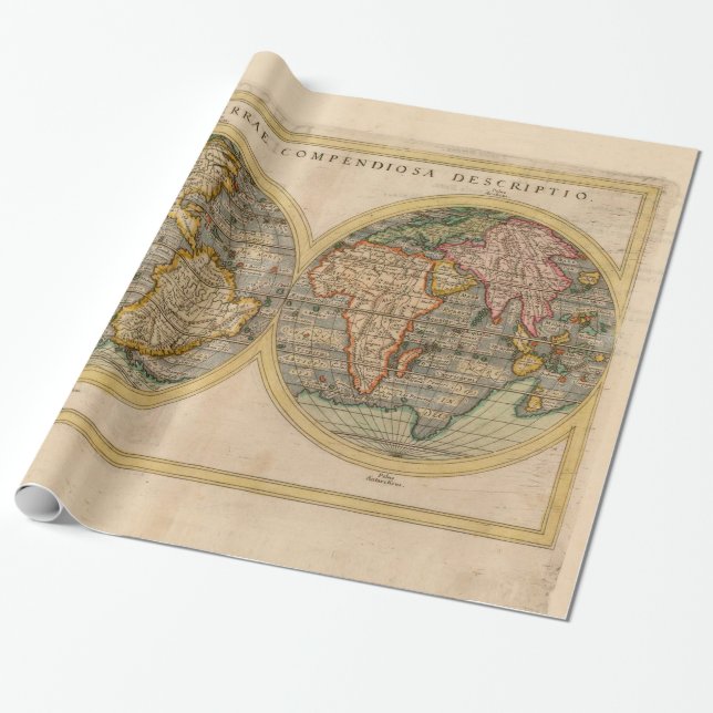 Papier Cadeau Carte du monde du XVIe siècle Rosaccio's 1598 (Déroulé)