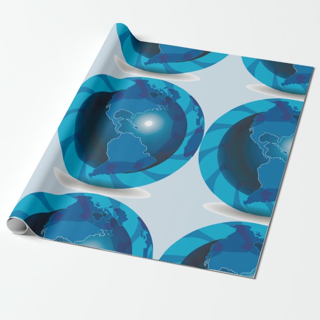 Papier Cadeau Carte du monde Globe Bleu Moderne (Déroulé)