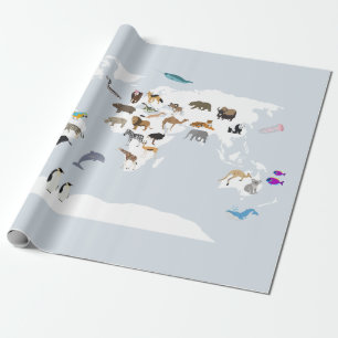 Papier Cadeau Carte du monde pour enfants Animaux