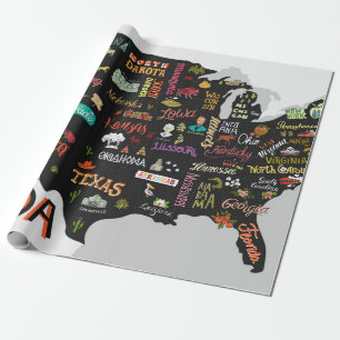 Papier Cadeau Carte illustrée des États-Unis. Poster avec éta