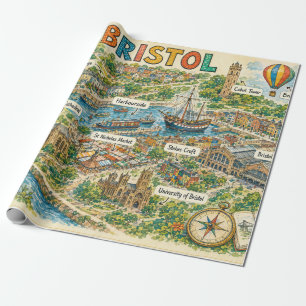 Papier Cadeau Carte illustrée des monuments de Bristol