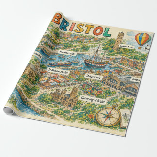 Papier Cadeau Carte illustrée des monuments de Bristol