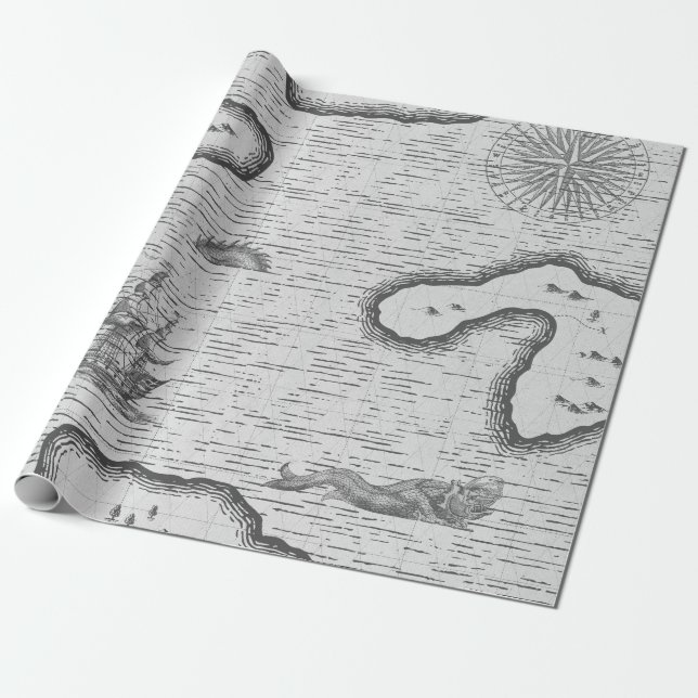Papier Cadeau Carte marine antique (Déroulé)