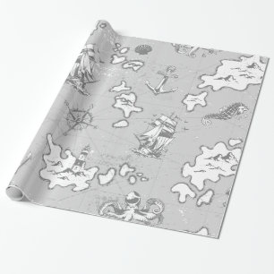 Papier Cadeau carte marine monotone antique pirate
