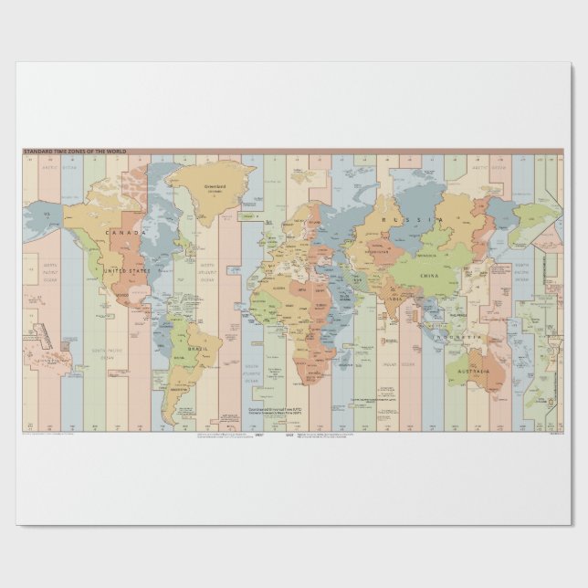 Papier Cadeau Carte mondiale des fuseaux horaires (Plat)