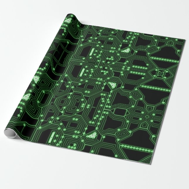 Papier Cadeau Carte Neon Green Circuit | Personnalisé (Déroulé)