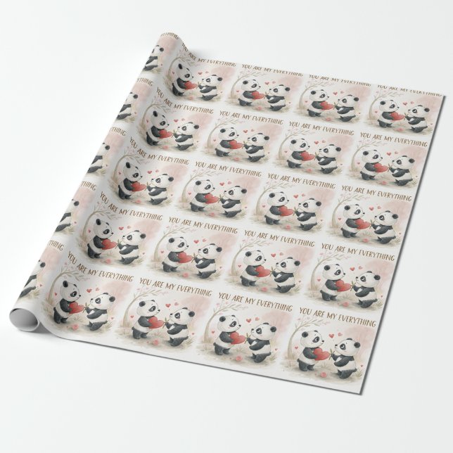 Papier Cadeau Carte Panda romantique (Déroulé)