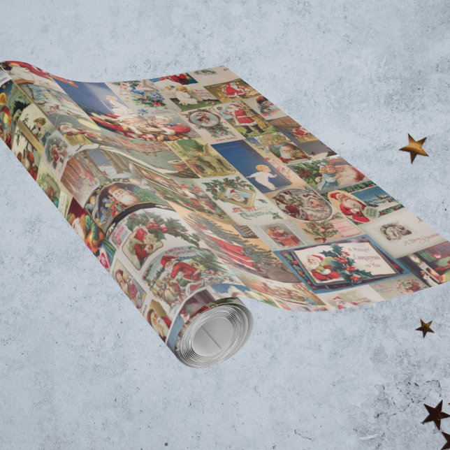 Papier Cadeau Carte postale Vintage Noël Père Noël (Créateur téléchargé)