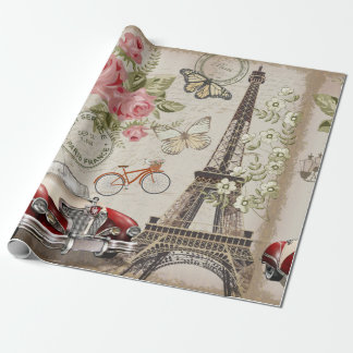 Papier Cadeau Carte postale vintage Paris.