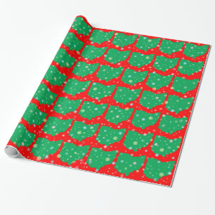 Papier Cadeau Carte verte et rouge de fête des flocons de neige