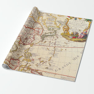 Papier Cadeau Carte Vintage de l'Asie - Cartouche de titre franç