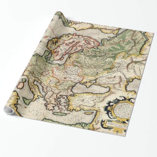 Papier Cadeau Carte vintage de l'Europe (1596) (Déroulé)
