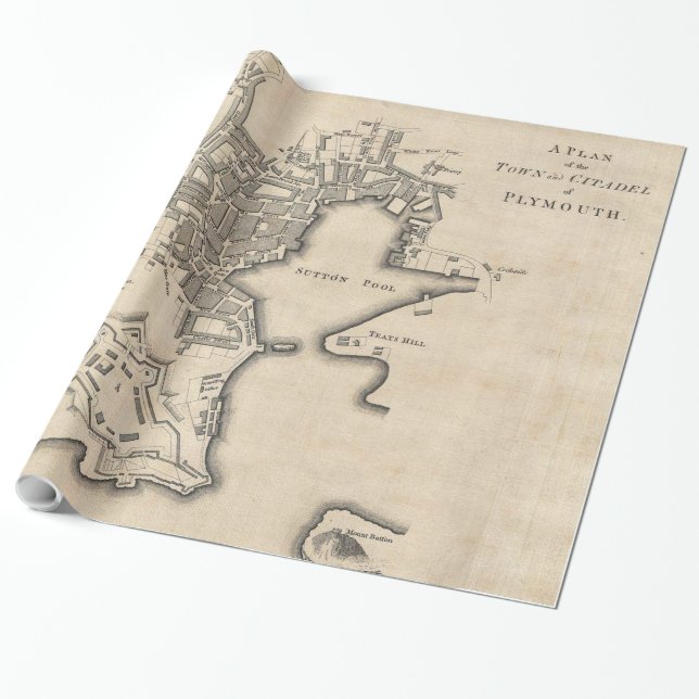 Papier Cadeau Carte vintage de Plymouth Angleterre (1765) (Déroulé)