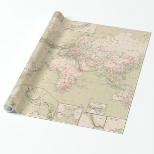 Papier Cadeau Carte vintage du monde (1898)