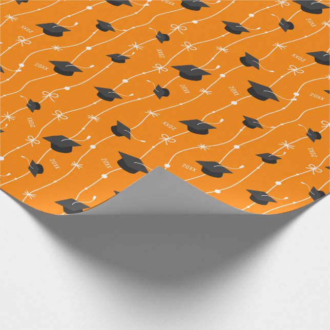 Papier Cadeau Cartes de graduation orange et ruban (Coin)