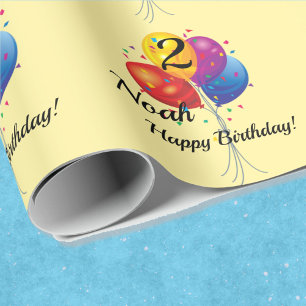 Papier Cadeau CARTOGRAPHIE D'Anniversaire NOM ANNÉE Ballons