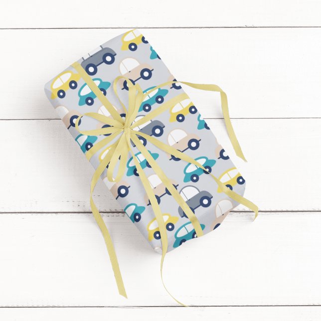 Papier Cadeau Carton de voitures millésimées multicolores (vintage color cars birthday packing gift wrap,gift wrapping paper,return gift wrap paper,paper gift)